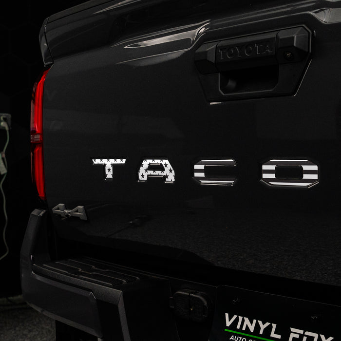 Toyota Tacoma Vinyl Inlay Tailgate  Letters | Stars & Stripes | '24 - Present